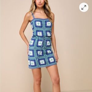 Lulus Blue Crochet Lace-up Sleeveless Mini Dress Women S/M